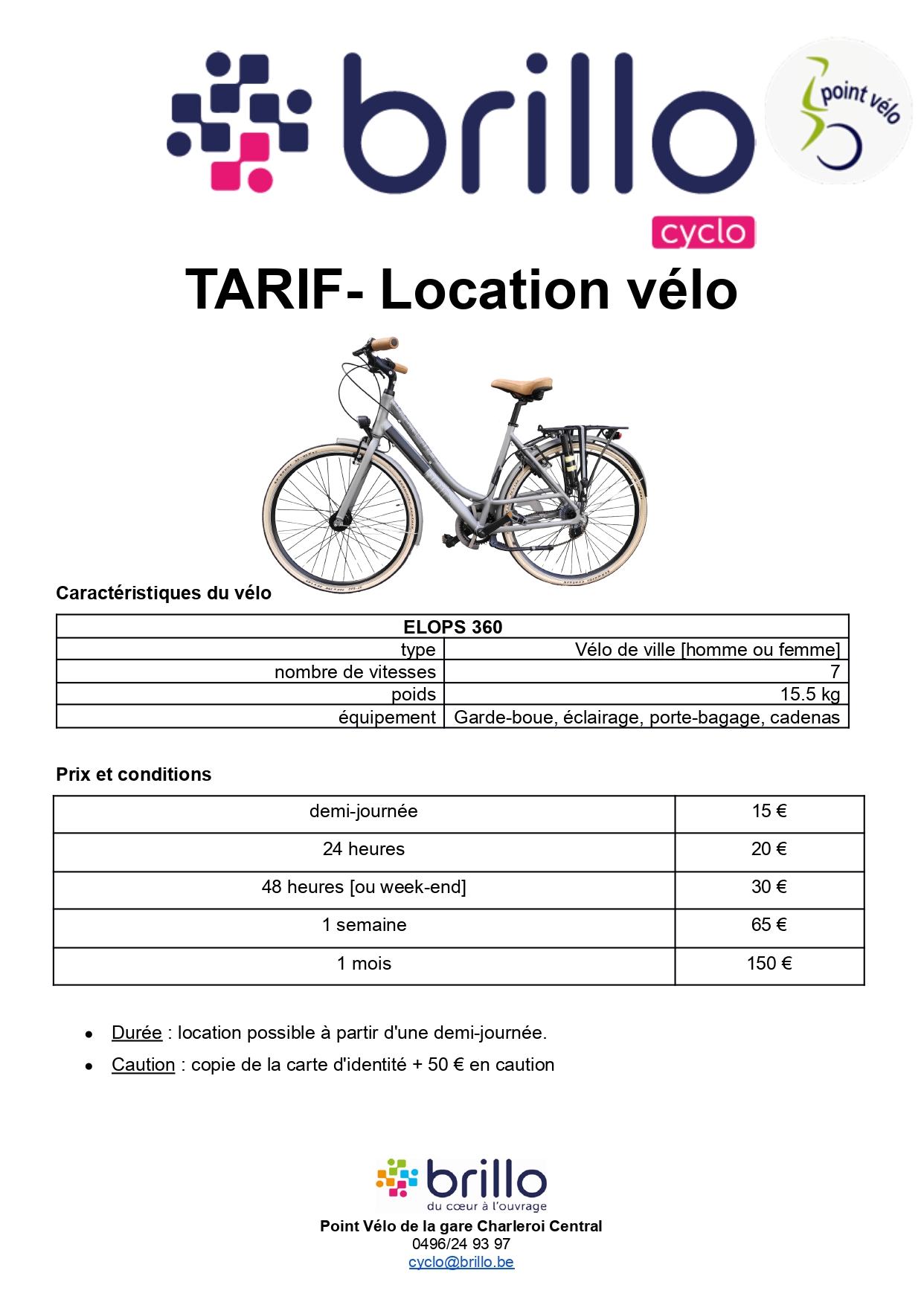 Location vélo classique tarifs 2025 Brillo 1